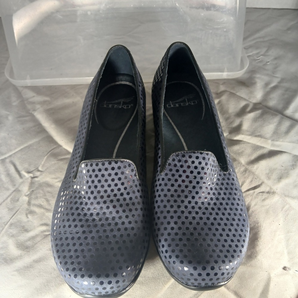 Dansko Ainsley Navy Blue Metallic Polka Dot Leather Loafers Shoes EU 36 US 5.5-6 - Picture 3 of 11